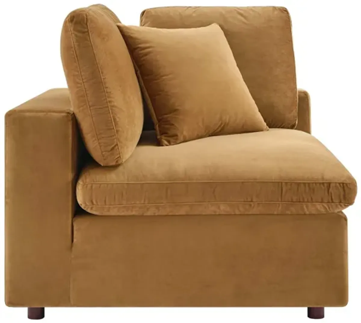 Commix Down Filled Overstuffed Performance Velvet Loveseat in Cognac