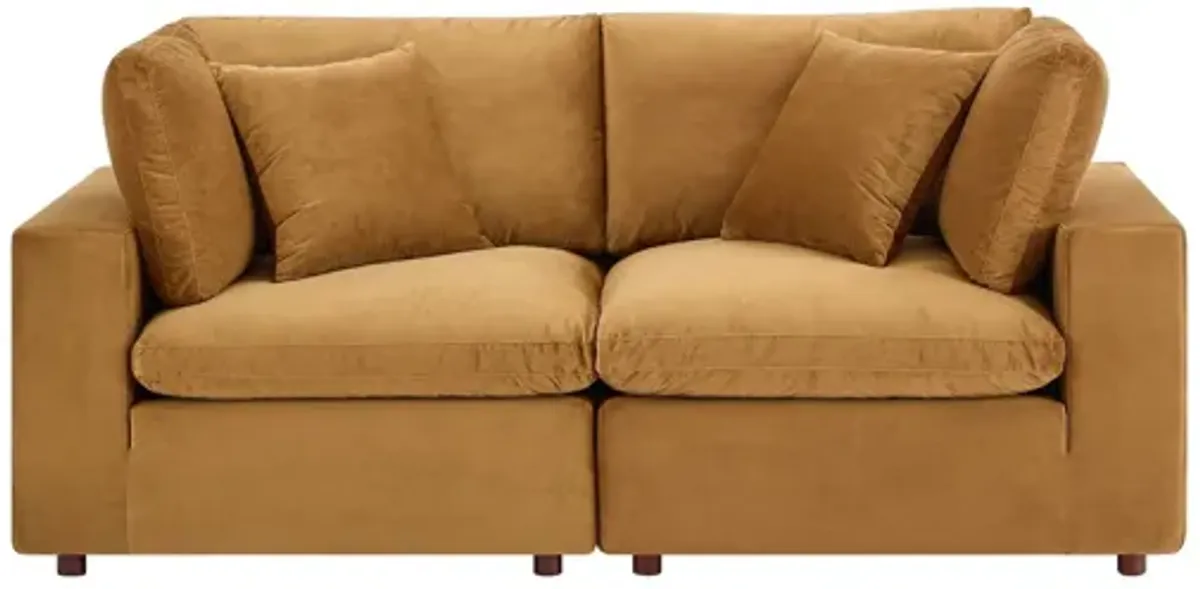 Commix Down Filled Overstuffed Performance Velvet Loveseat in Cognac