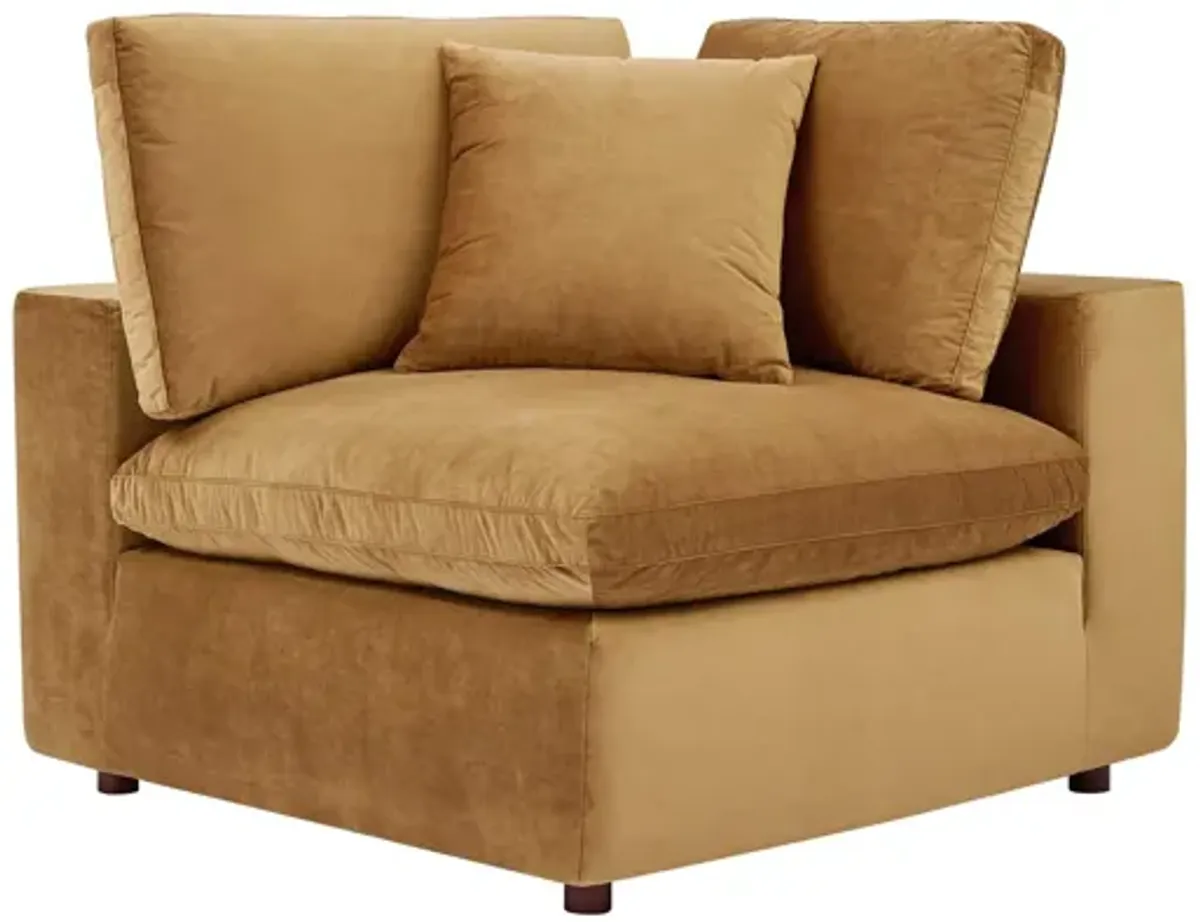 Commix Down Filled Overstuffed Performance Velvet Loveseat in Cognac