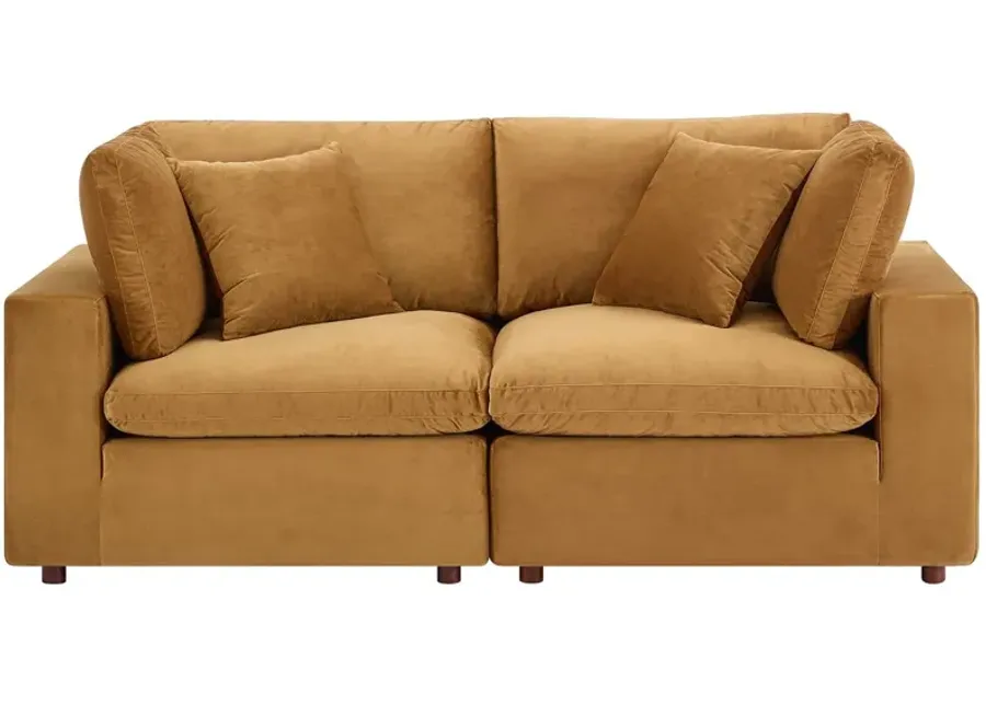 Commix Down Filled Overstuffed Performance Velvet Loveseat in Cognac