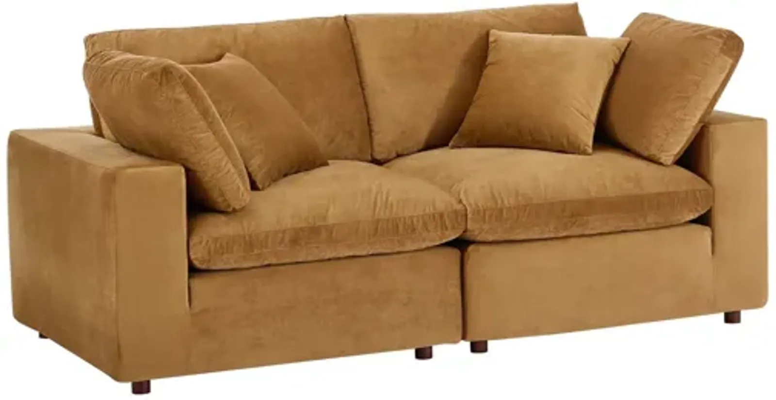 Commix Down Filled Overstuffed Performance Velvet Loveseat in Cognac