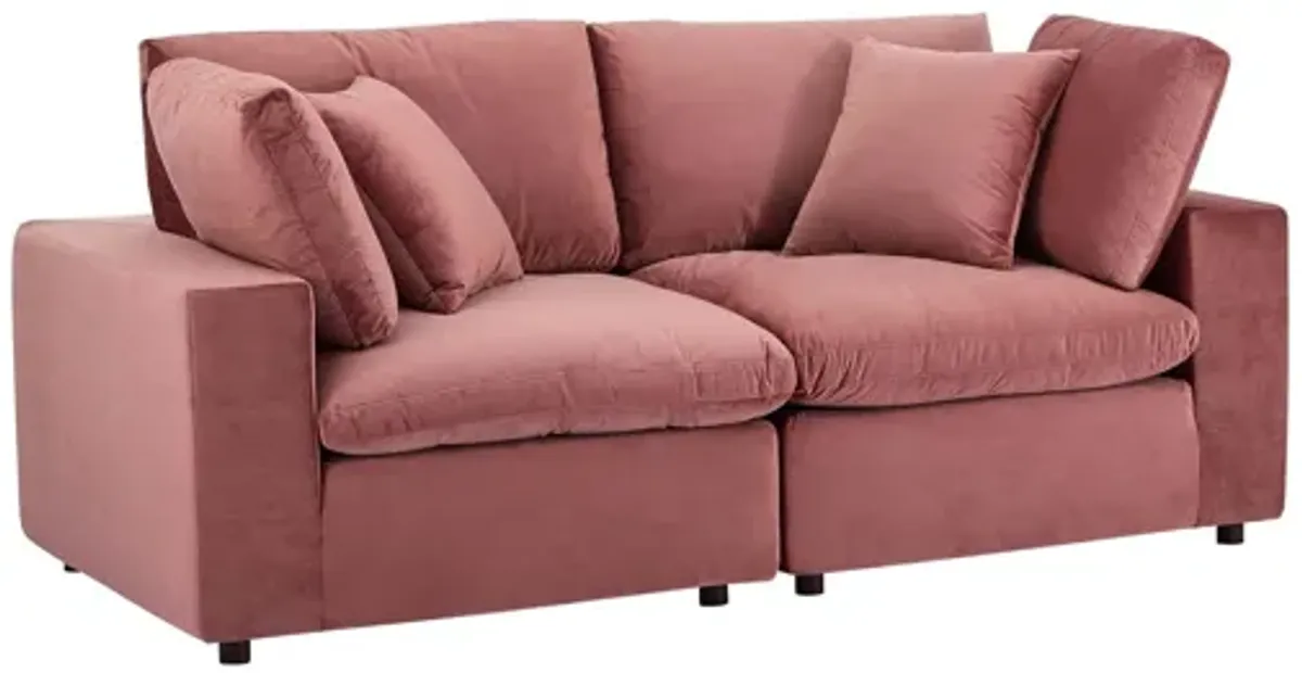 Commix Down Filled Overstuffed Performance Velvet Loveseat in Dusty Rose