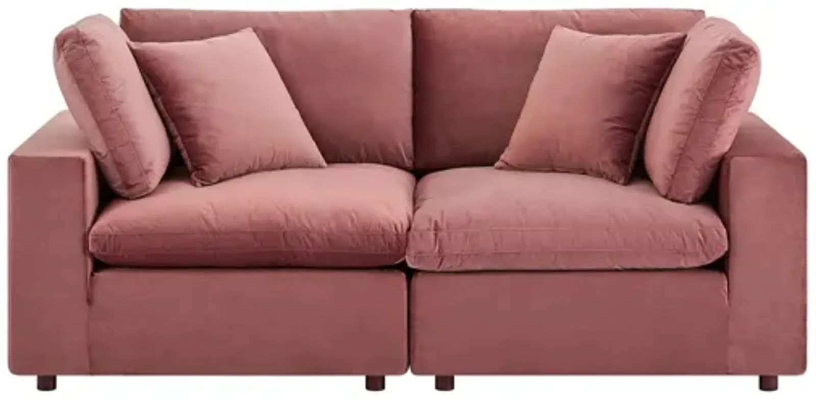 Commix Down Filled Overstuffed Performance Velvet Loveseat in Dusty Rose