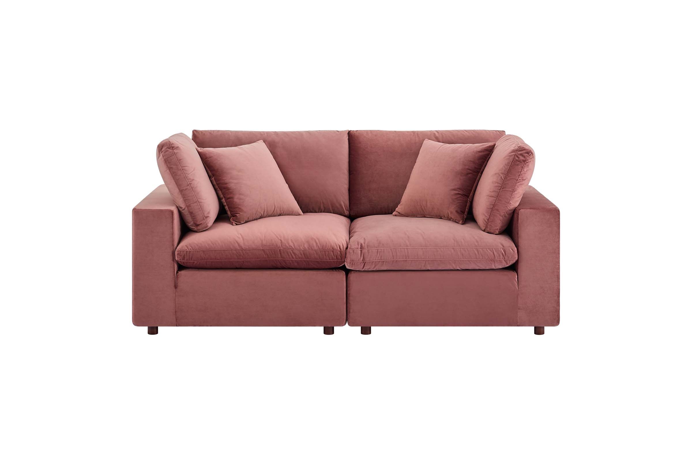 Commix Down Filled Overstuffed Performance Velvet Loveseat in Dusty Rose