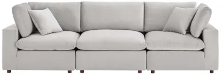 Commix Down Filled Overstuffed Performance Velvet Sofa in Light Gray