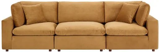 Commix Down Filled Overstuffed Performance Velvet Sofa in Cognac