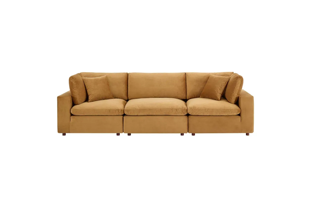 Commix Down Filled Overstuffed Performance Velvet Sofa in Cognac