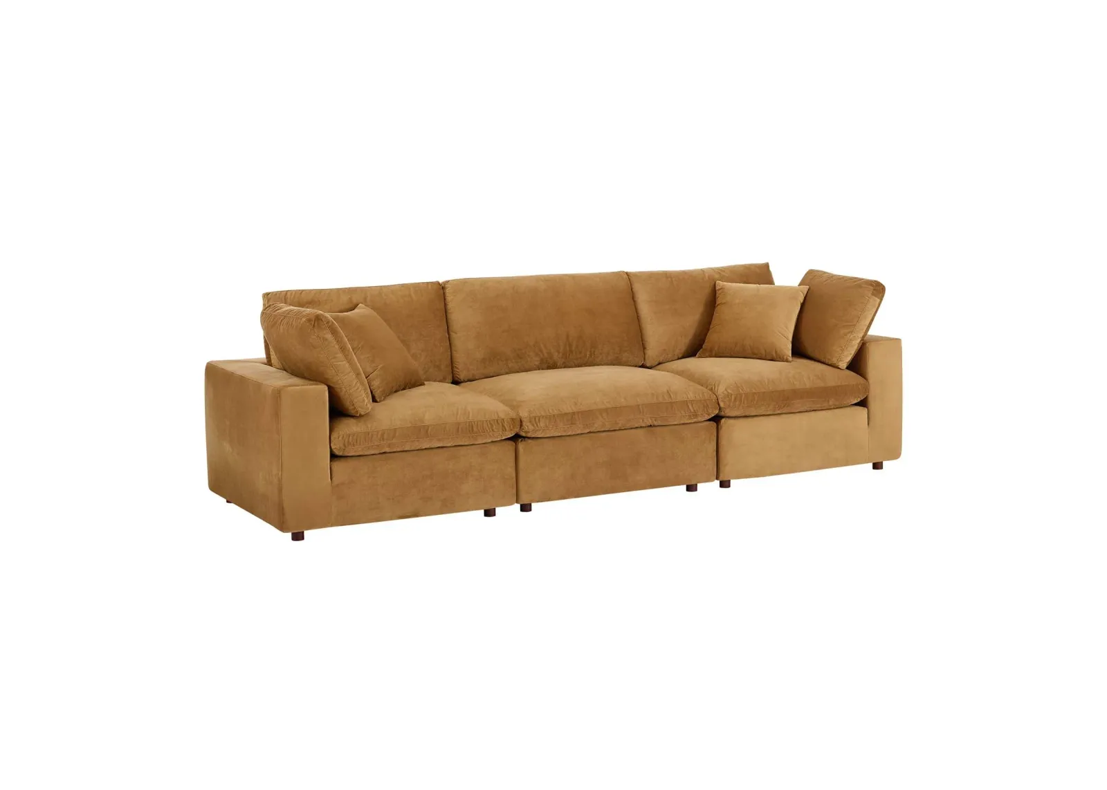 Commix Down Filled Overstuffed Performance Velvet Sofa in Cognac