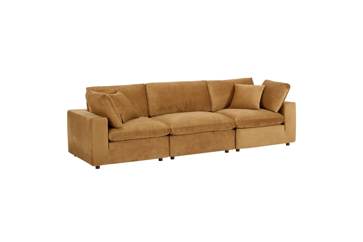 Commix Down Filled Overstuffed Performance Velvet Sofa in Cognac