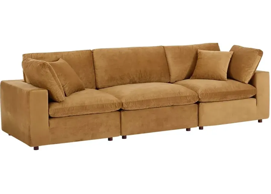 Commix Down Filled Overstuffed Performance Velvet Sofa in Cognac