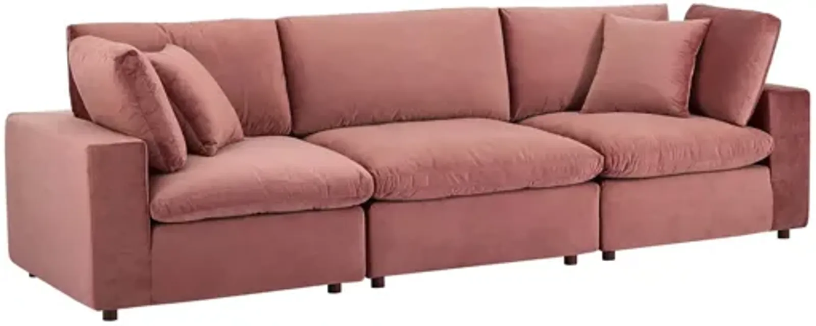 Commix Down Filled Overstuffed Performance Velvet Sofa in Dusty Rose