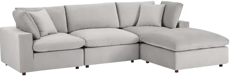 Commix Down Filled Overstuffed Performance Velvet 4-Piece Sectional in Light Gray
