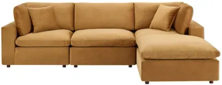 Commix Down Filled Overstuffed Performance Velvet 4-Piece Sectional in Cognac