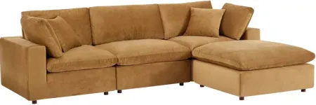 Commix Down Filled Overstuffed Performance Velvet 4-Piece Sectional in Cognac