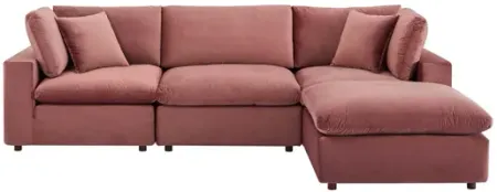 Commix Down Filled Overstuffed Performance Velvet 4-Piece Sectional in Dusty Rose