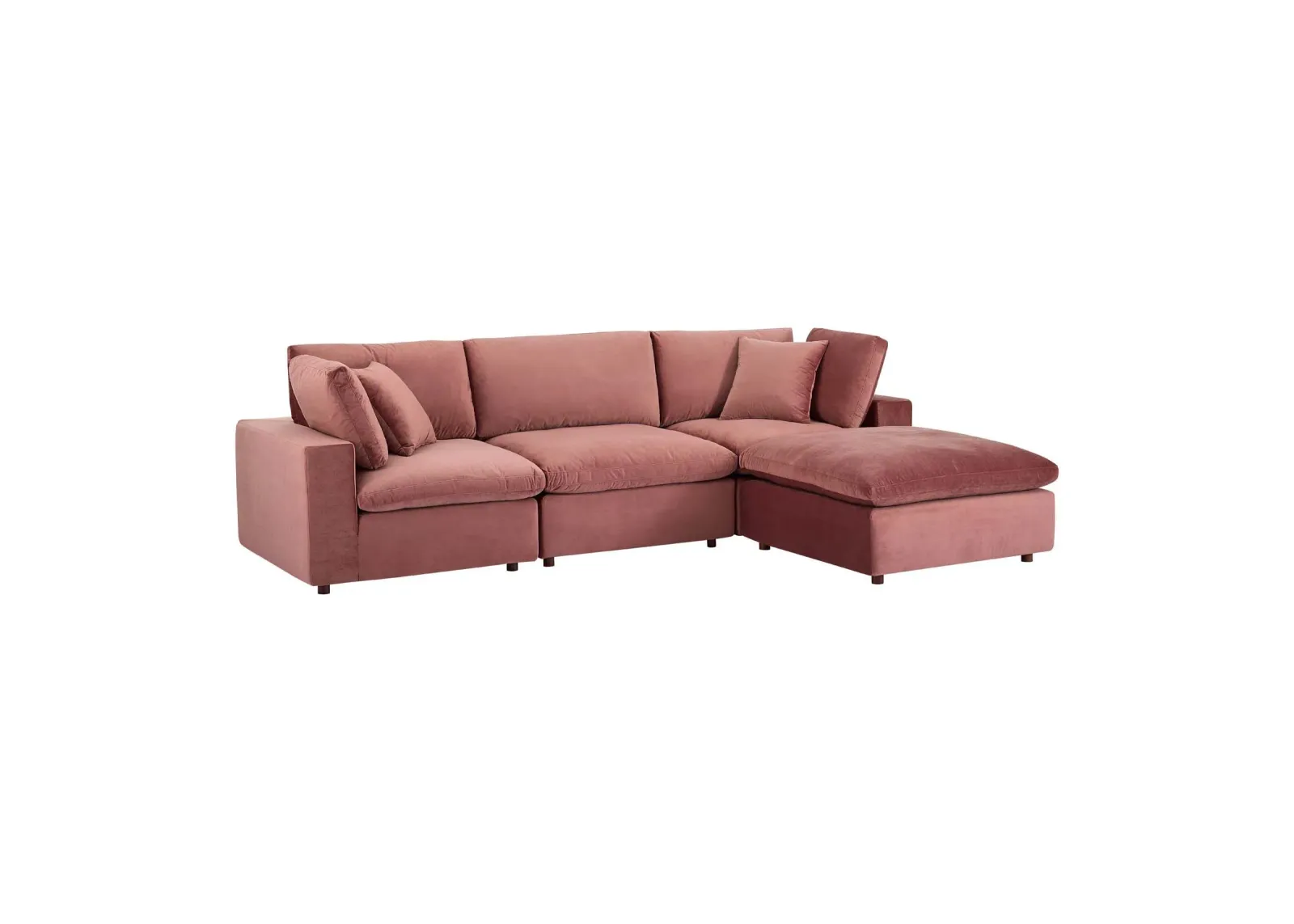 Commix Down Filled Overstuffed Performance Velvet 4-Piece Sectional in Dusty Rose