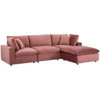 Commix Down Filled Overstuffed Performance Velvet 4-Piece Sectional in Dusty Rose