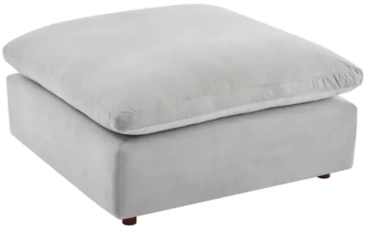 Commix Down Filled Overstuffed Performance Velvet Ottoman in Light Gray