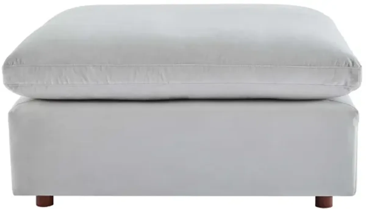 Commix Down Filled Overstuffed Performance Velvet Ottoman in Light Gray