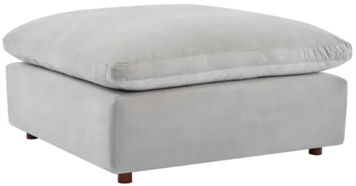 Commix Down Filled Overstuffed Performance Velvet Ottoman in Light Gray