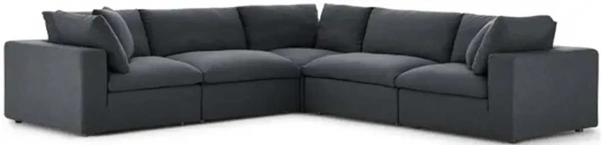 Commix Down Filled Overstuffed 5 Piece Sectional Set in Gray