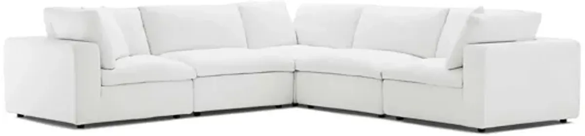 Commix Down Filled Overstuffed 5 Piece Sectional Set in White