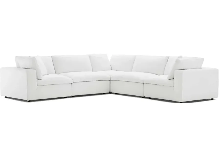 Commix Down Filled Overstuffed 5 Piece Sectional Set in White