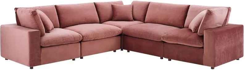 Commix Down Filled Overstuffed Performance Velvet 5-Piece Sectional Sofa in Dusty Rose