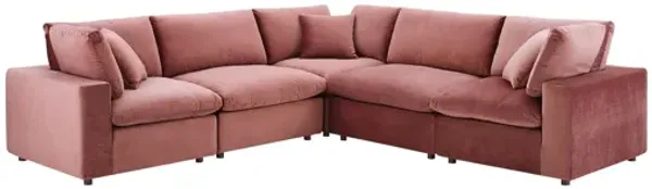 Commix Down Filled Overstuffed Performance Velvet 5-Piece Sectional Sofa in Dusty Rose