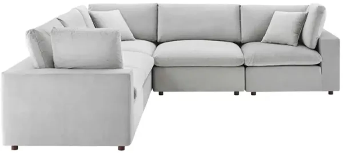 Commix Down Filled Overstuffed Performance Velvet 5-Piece Sectional Sofa in Light Gray