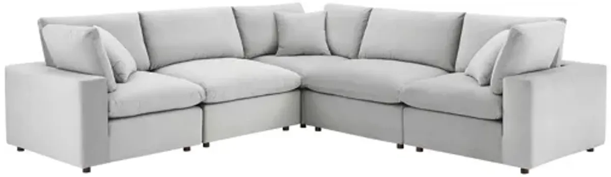 Commix Down Filled Overstuffed Performance Velvet 5-Piece Sectional Sofa in Light Gray