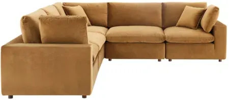 Commix Down Filled Overstuffed Performance Velvet 5-Piece Sectional in Cognac