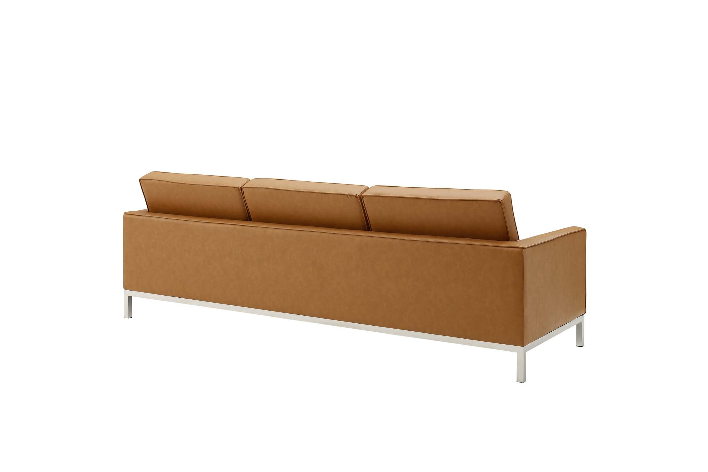 Loft Tufted Upholstered Faux Leather Sofa in Silver Tan