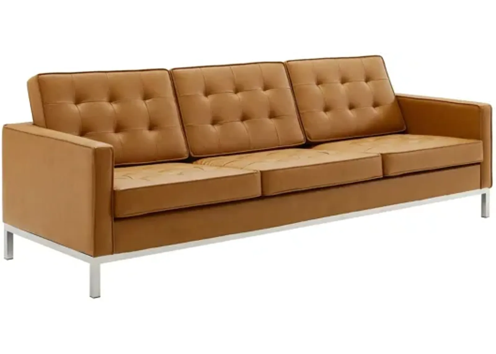 Loft Tufted Upholstered Faux Leather Sofa in Silver Tan