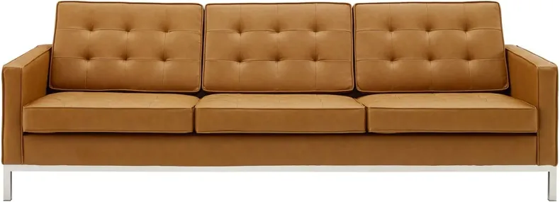 Loft Tufted Upholstered Faux Leather Sofa in Silver Tan