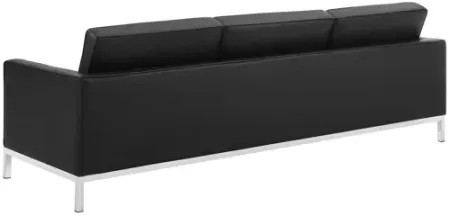 Loft Tufted Upholstered Faux Leather Sofa in Silver Black