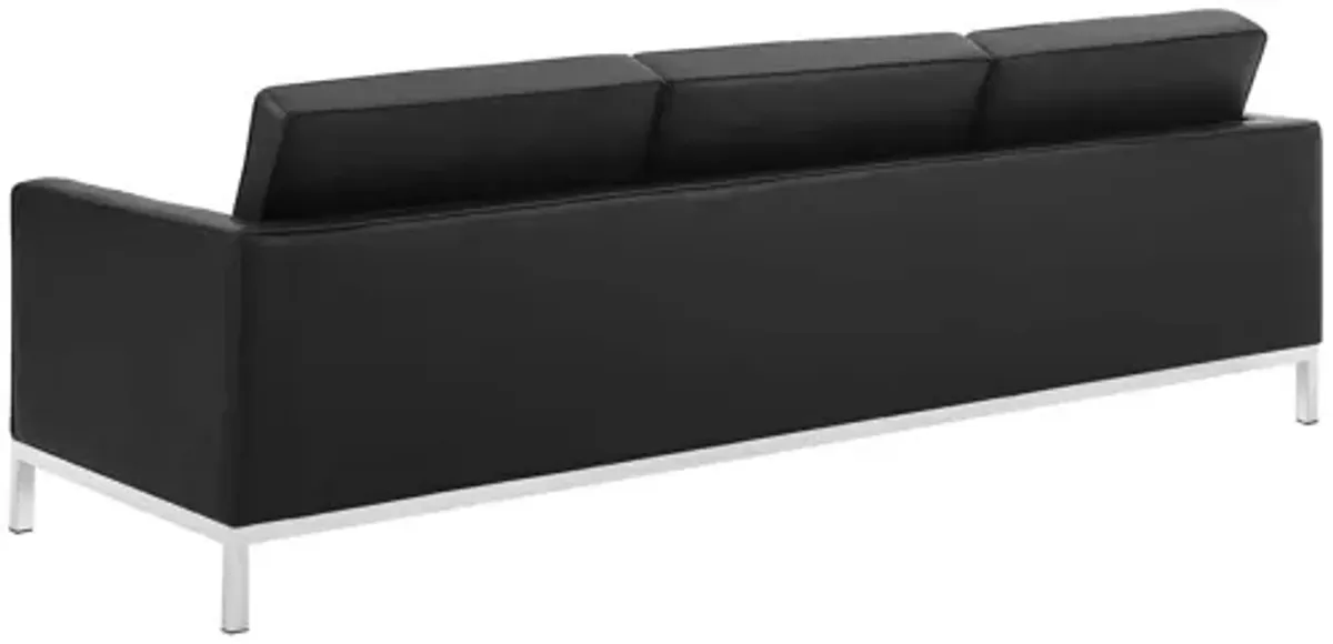 Loft Tufted Upholstered Faux Leather Sofa in Silver Black