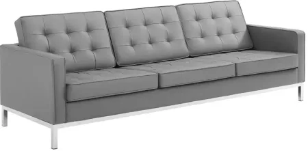 Loft Tufted Upholstered Faux Leather Sofa in Silver Gray