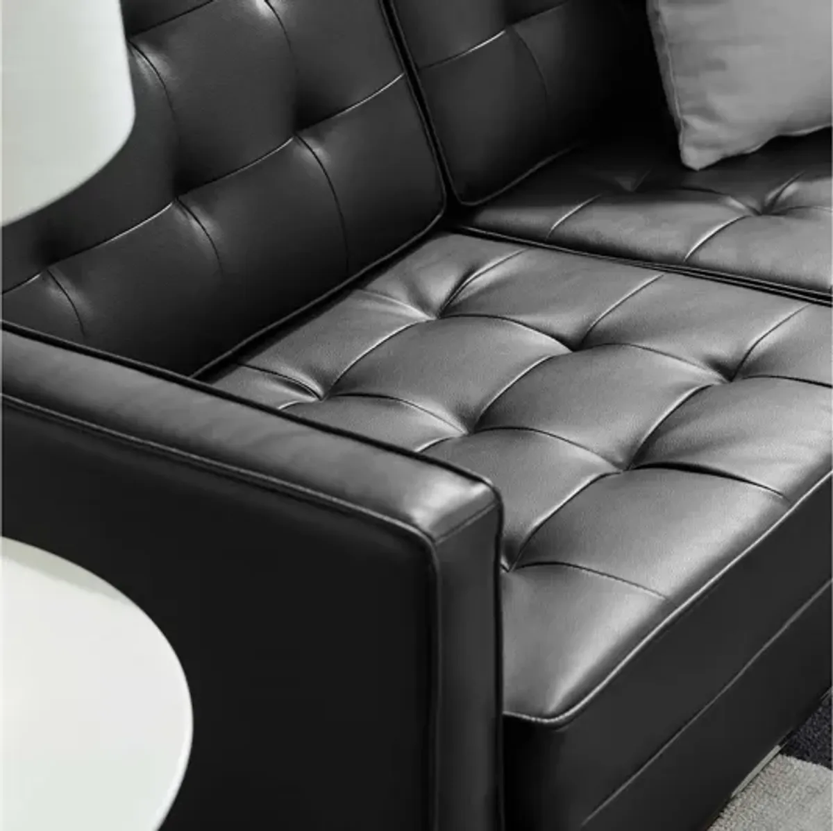 Loft Tufted Upholstered Faux Leather Loveseat in Silver Black