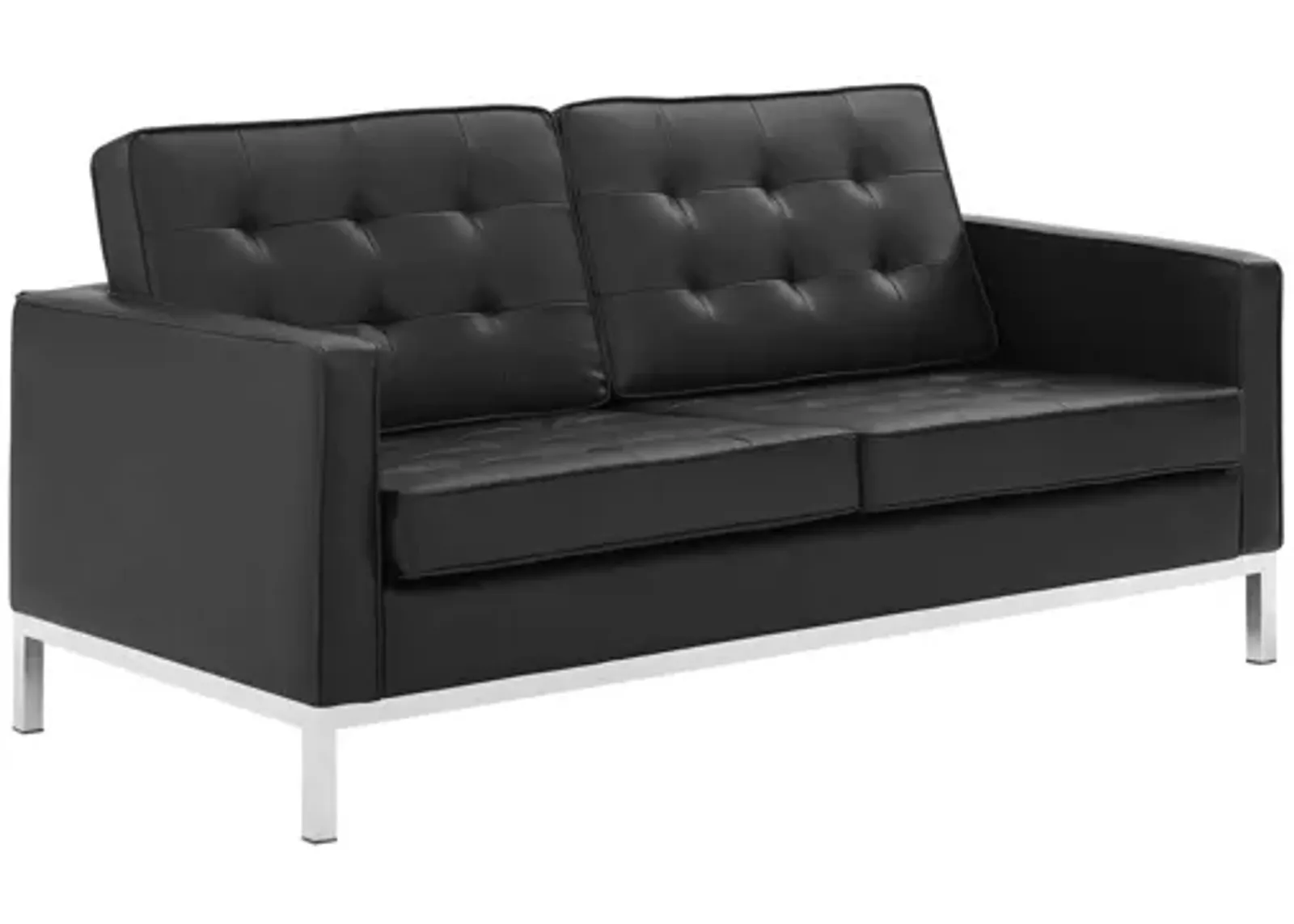 Loft Tufted Upholstered Faux Leather Loveseat in Silver Black