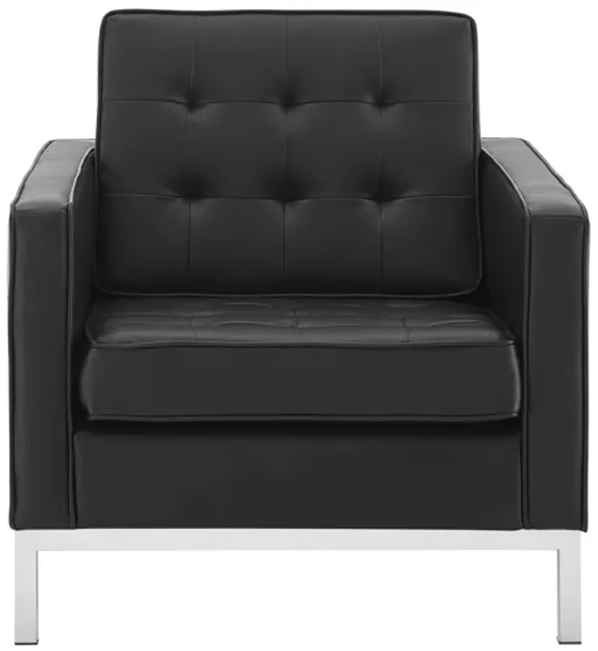 Loft Tufted Upholstered Faux Leather Armchair in Silver Black