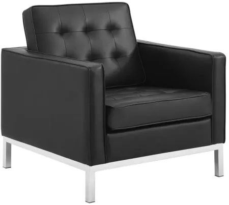 Loft Tufted Upholstered Faux Leather Armchair in Silver Black