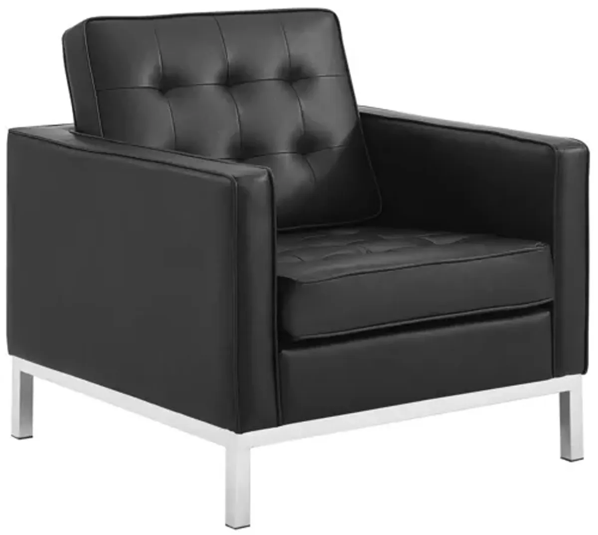 Loft Tufted Upholstered Faux Leather Armchair in Silver Black