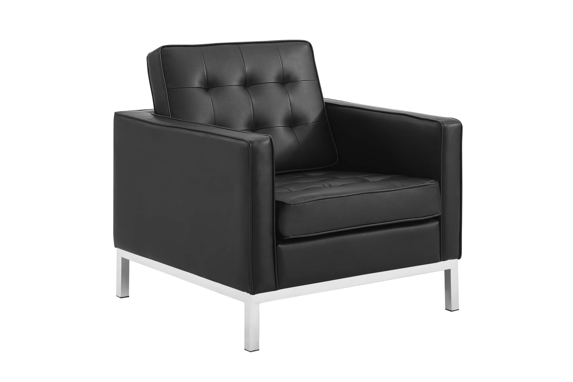 Loft Tufted Upholstered Faux Leather Armchair in Silver Black