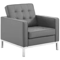 Loft Tufted Upholstered Faux Leather Armchair in Silver Gray