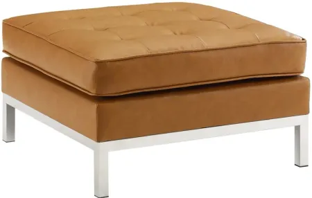 Loft Tufted Upholstered Faux Leather Ottoman in Silver Tan