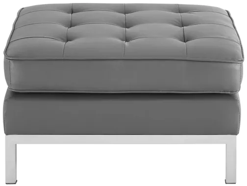 Loft Tufted Upholstered Faux Leather Ottoman in Silver Gray