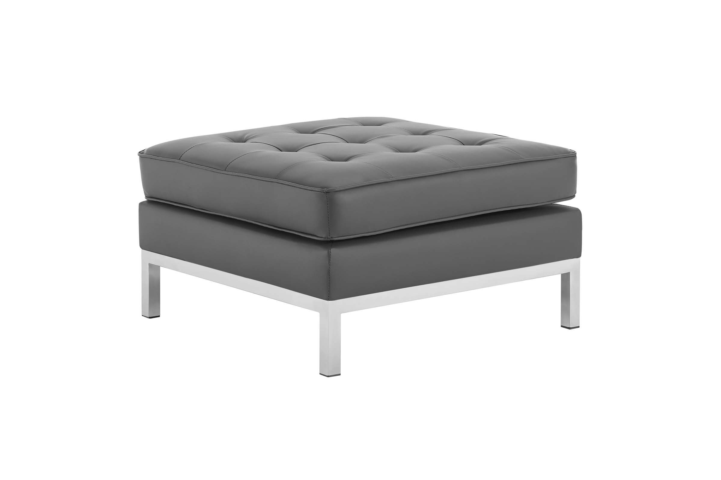 Loft Tufted Upholstered Faux Leather Ottoman in Silver Gray