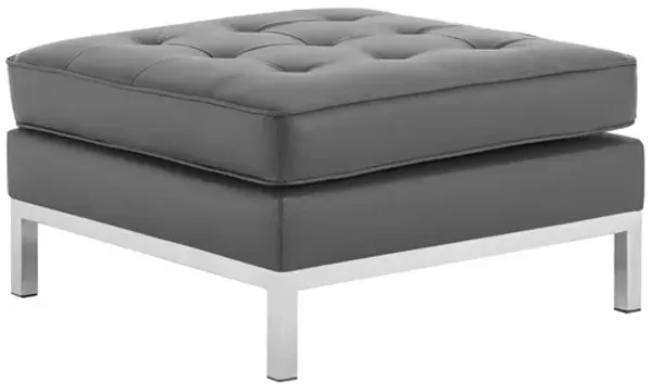 Loft Tufted Upholstered Faux Leather Ottoman in Silver Gray
