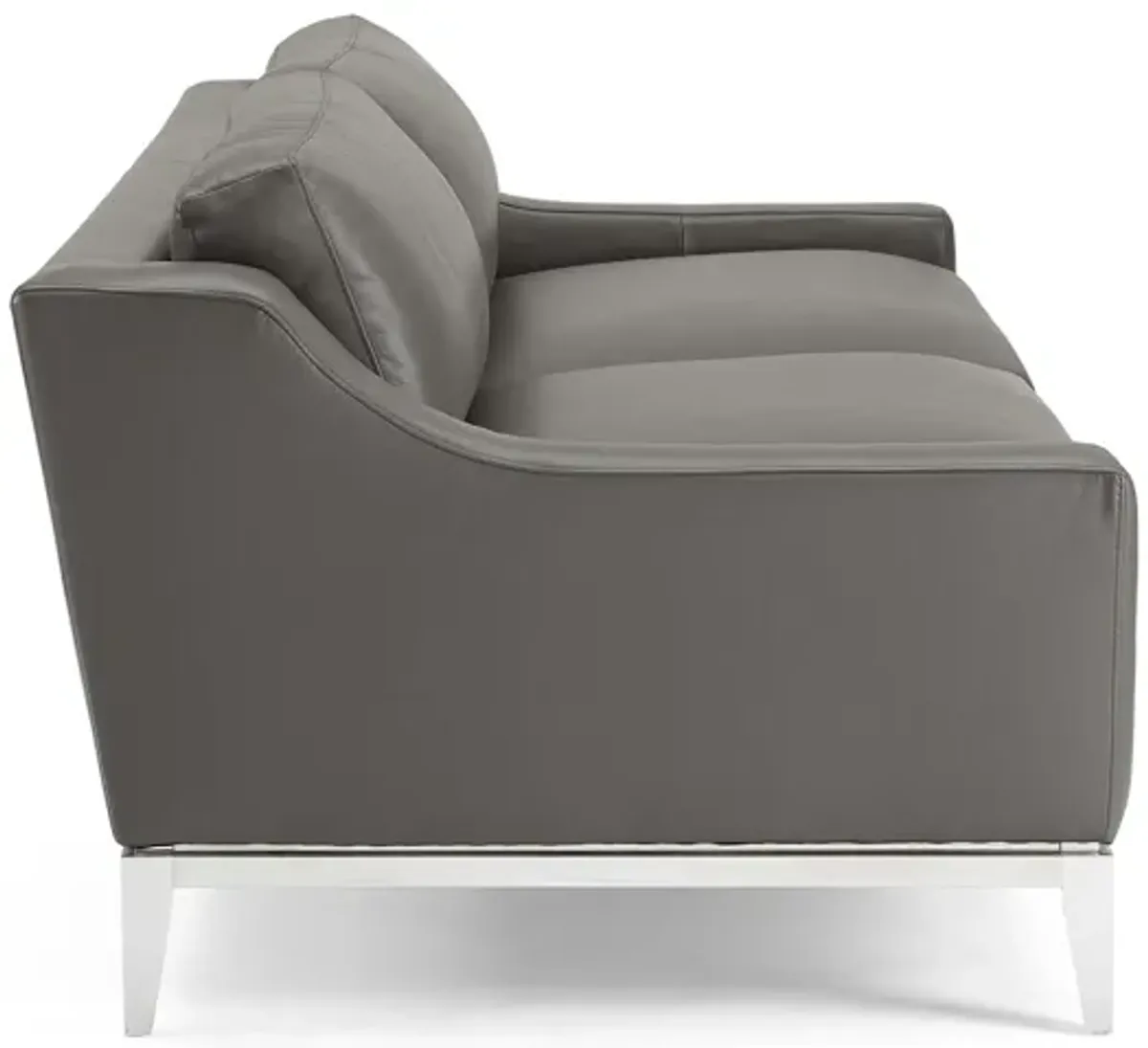 Harness 83.5" Stainless Steel Base Leather Sofa in Gray